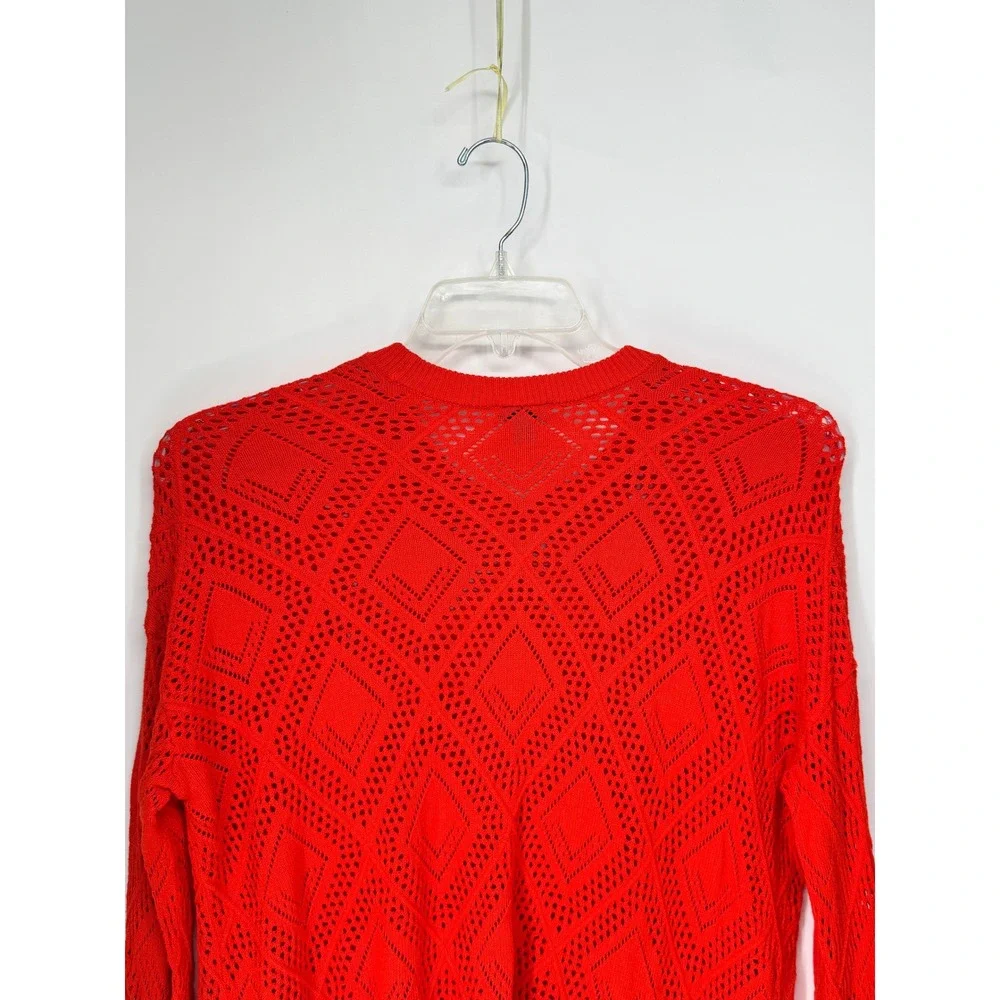 Torrid Sweater Womens M/L Red Excellent Diamond Pointelle Open Knit Crew Neck
